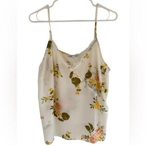 41 Hawthorn Women's White Yellow/Green Floral Print Tank w/ Lace Size XL